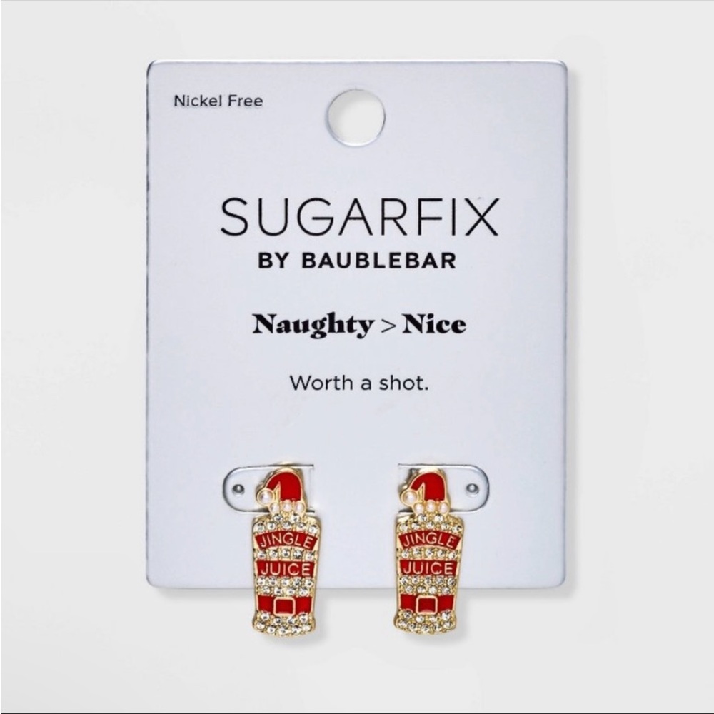 SUGARFIX by BaubleBar Jingle Juice Worth a Shot Glass Gold Christmas Earrings